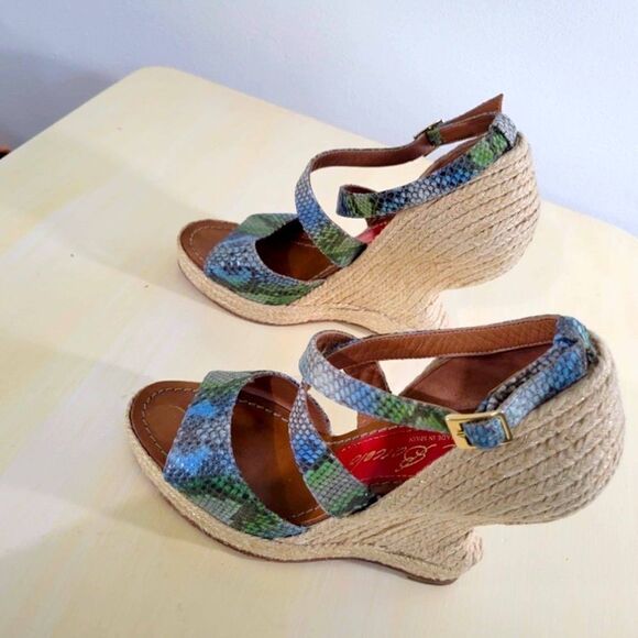 Paloma Barcelo Snakeskin Espadrille Wedge Sandals - Picture 3 of 15